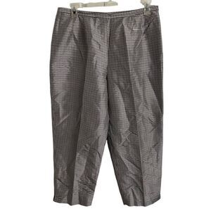 Kate Hill Womens Silk Dress Pant 16 Black White Gingham Flat Front Ankle Length